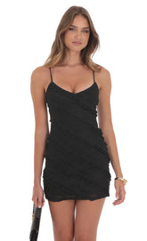 Ruffle Lace V-Neck Dress in Black